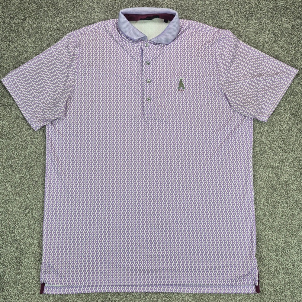 Greyson Polo Shirt Mens Large Purple Geometric Wave Print Short Sleeve Golf